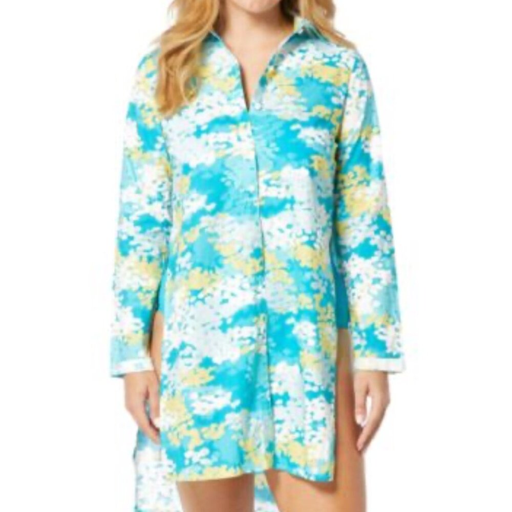 Carmen Marc Valvo‎ Swimwear Floral button down floral swim cover sz L